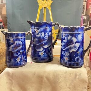 Blue Floral Ceramic Pitcher Set